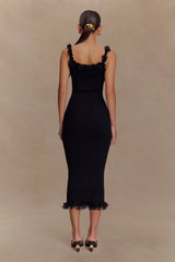 Shay Lace Ruffle Knit Midi Dress - Black
