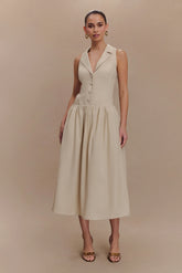 Valery Linen Midi Collar Dress - Natural