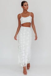 Casi Palm Tree Embroidered Maxi Skirt White