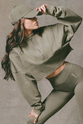 Acid Wash Cropped Sweatshirt in Light Green
