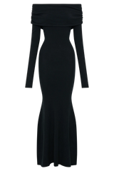 Georgiana Off Shoulder Knit Midi Dress - Black
