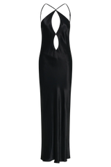 Lucia Satin Cut Out Maxi Dress - Black