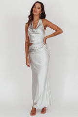 Cassiopeia Cowl Halter Neck Cut Out Maxi Dress Opal