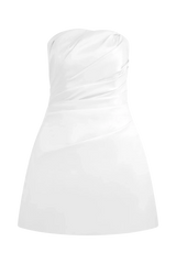 Leslie Gathered Taffeta Mini Dress - White