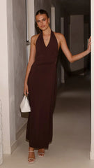 Verje Halter Maxi Dress - Brown