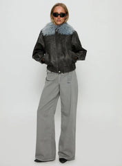 Brittanni Fluffy Collar Jacket Black / Blue