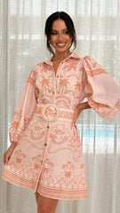 Xander Long Sleeve Mini Dress - Natural