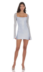 Foil Long Sleeve Bodycon Dress In Baby Blue